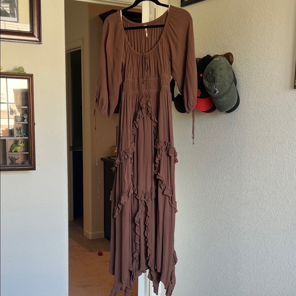 Free People Brown Ruffle-Tier Maxi Dress